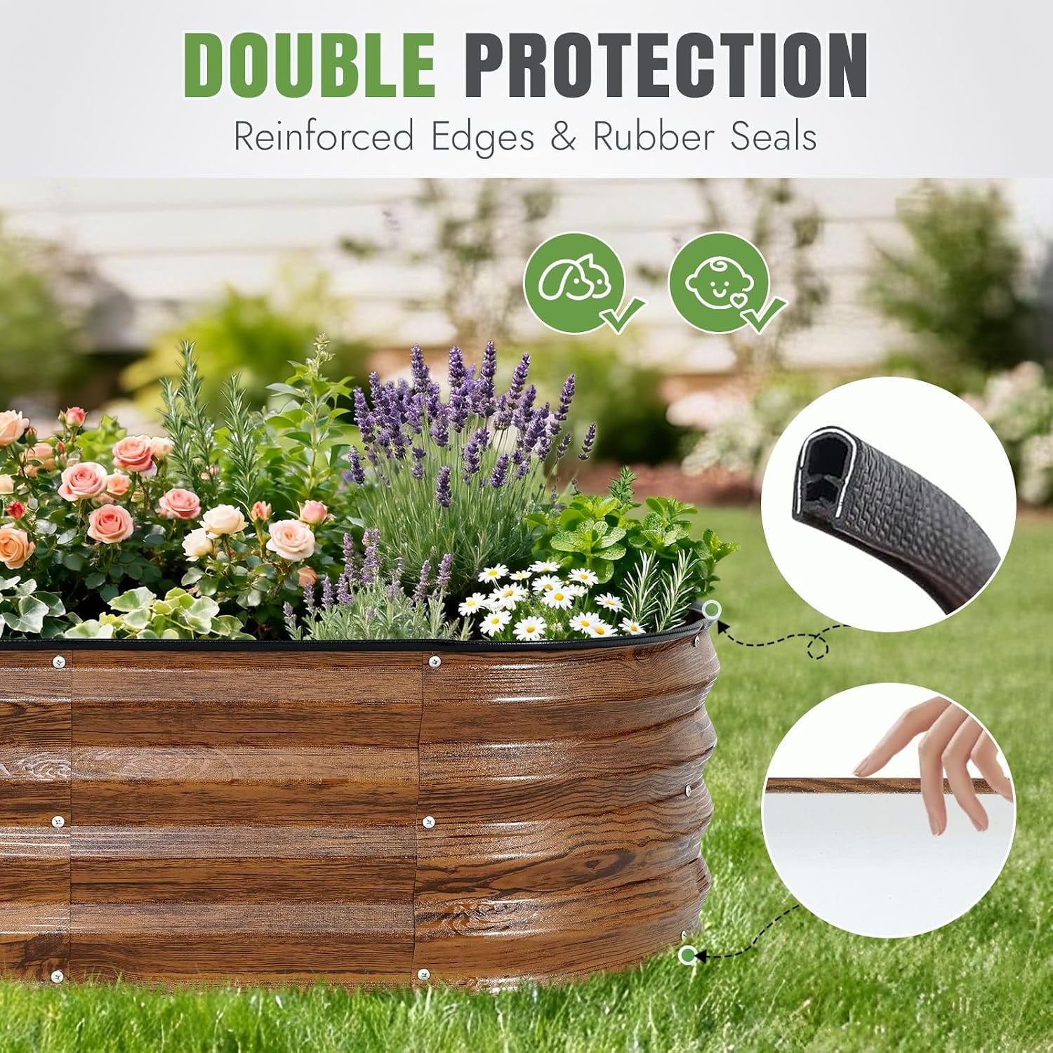 4×2×1 FT Galvanized Raised Garden Bed Kit, Metal Planter Box with Rubber Strip Edging for Safety, Large Vegetable & Herb Garden Bed for Patio, Backyard, Balcony – Heavy Duty & Rustproof
