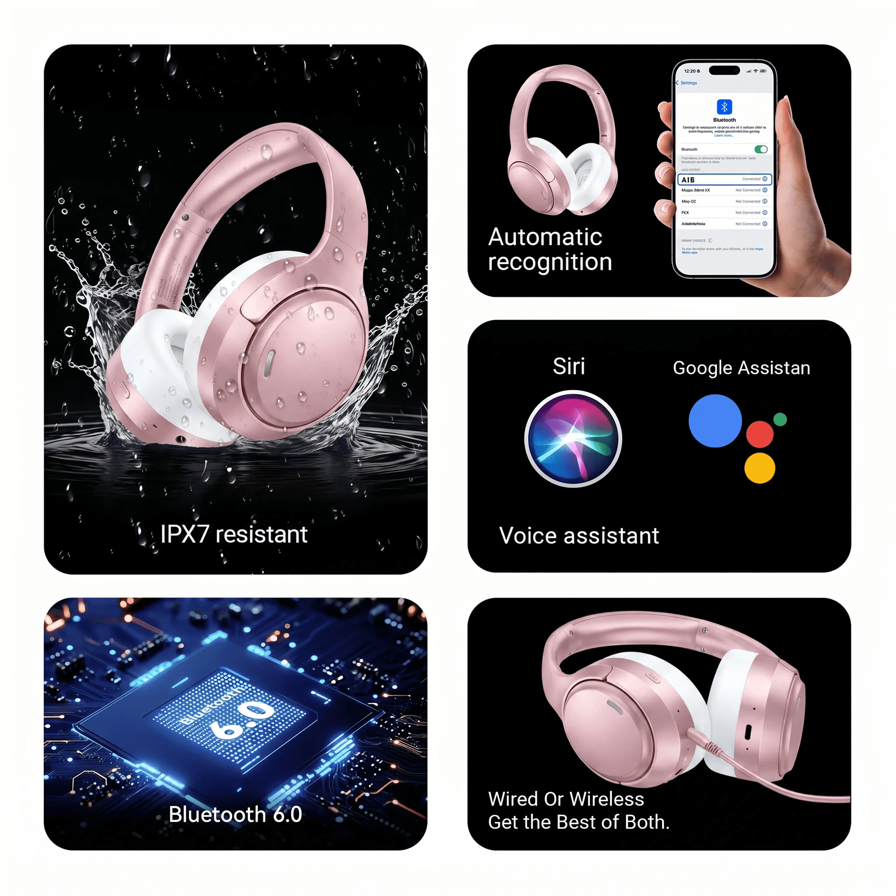 Hybrid Active Noise Cancelling Headphones,-50dB Wireless Bluetooth Headphones with Hi-Res Audio,120H Playtime Over Ear Bluetooth Headphones with 6 ENC Clear Mic,ANC Headphone for Travel Home Office