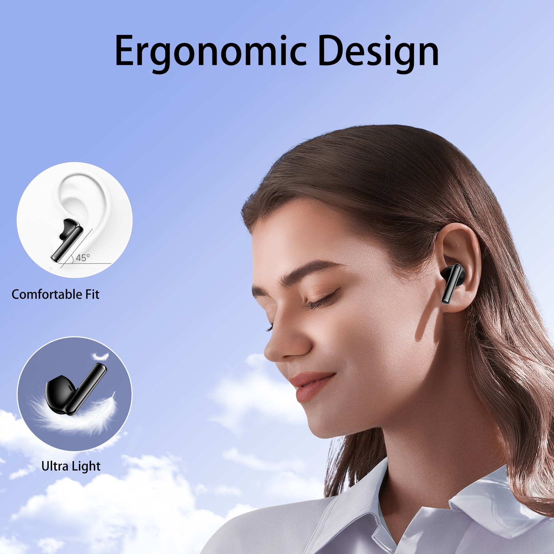 Wireless Earbuds, Bluetooth Headphones Hi-Fi Stereo 3D Bass Ear Buds, 4 ENC Noise Cancelling Mic, 34Hrs USB-C in-Ear Earphones, IP7 Waterproof Workout Sport for Laptop Pad Android iOS