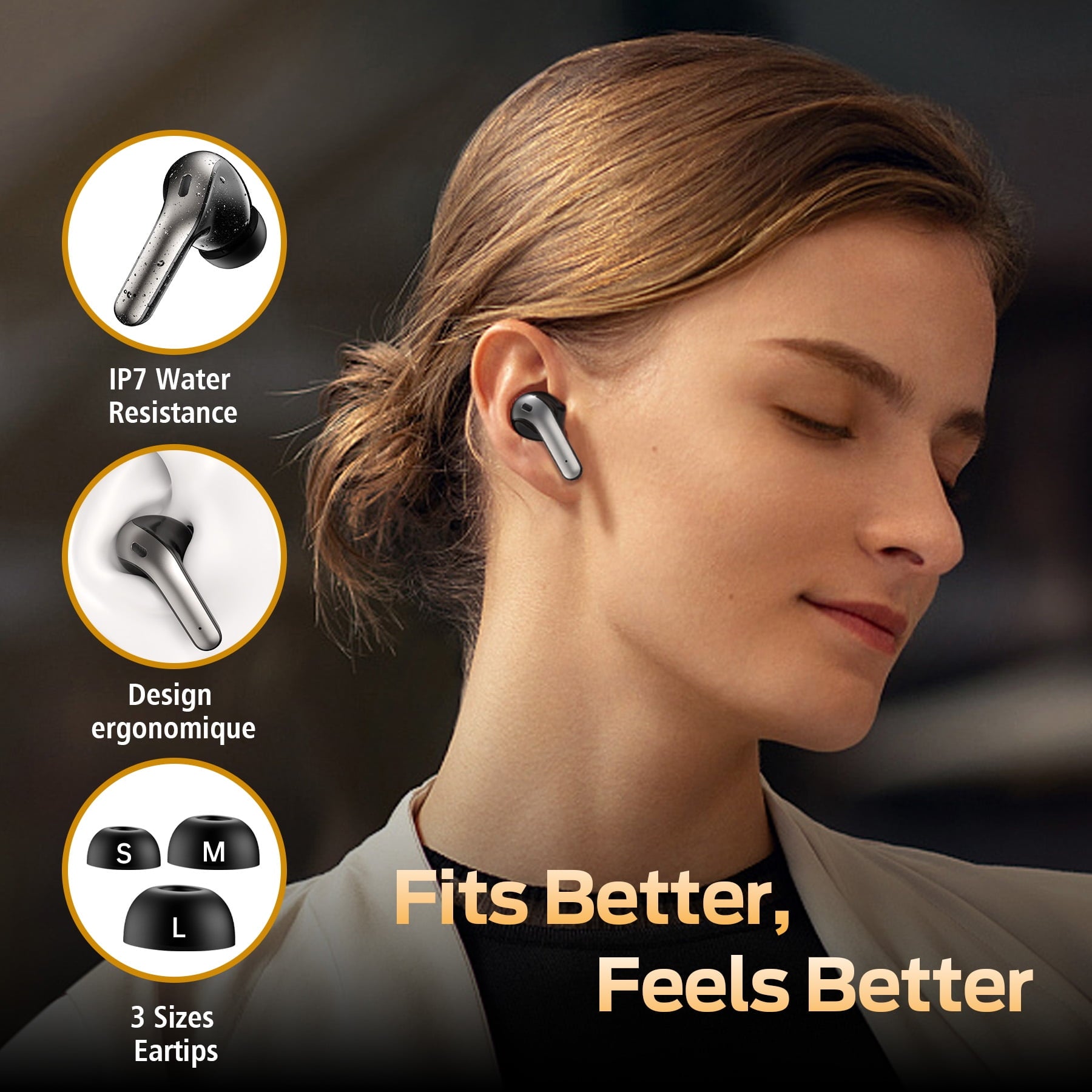 VEATOOL Bluetooth Headphones True Wireless Earbuds 65H Playback Power Display Earphones with Wireless Charging Case IPX7 Waterproof in-Ear Earbuds with Mic for TV Smart Phone Computer Laptop