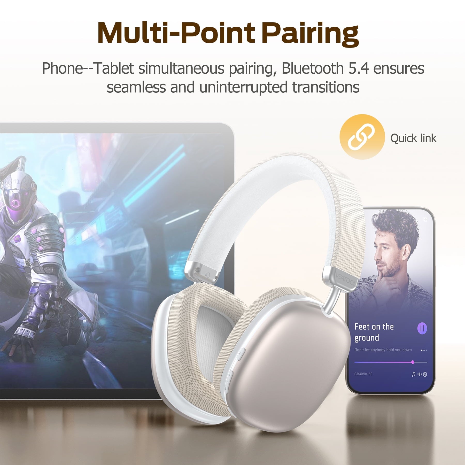 Bluetooth Headphones Over Ear, 65Hrs Playtime Wireless Headphones,Bass Boosted by 90%,Lightweight Headset with Deep Bass, Clear Call with 4 Noise Cancelling Mics,Low Latency for Travel Work Cellphone